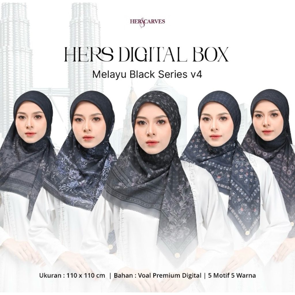 hijab | segi empat | herscarves | hers | box | digital | melayu black | hers digital box | hers mela