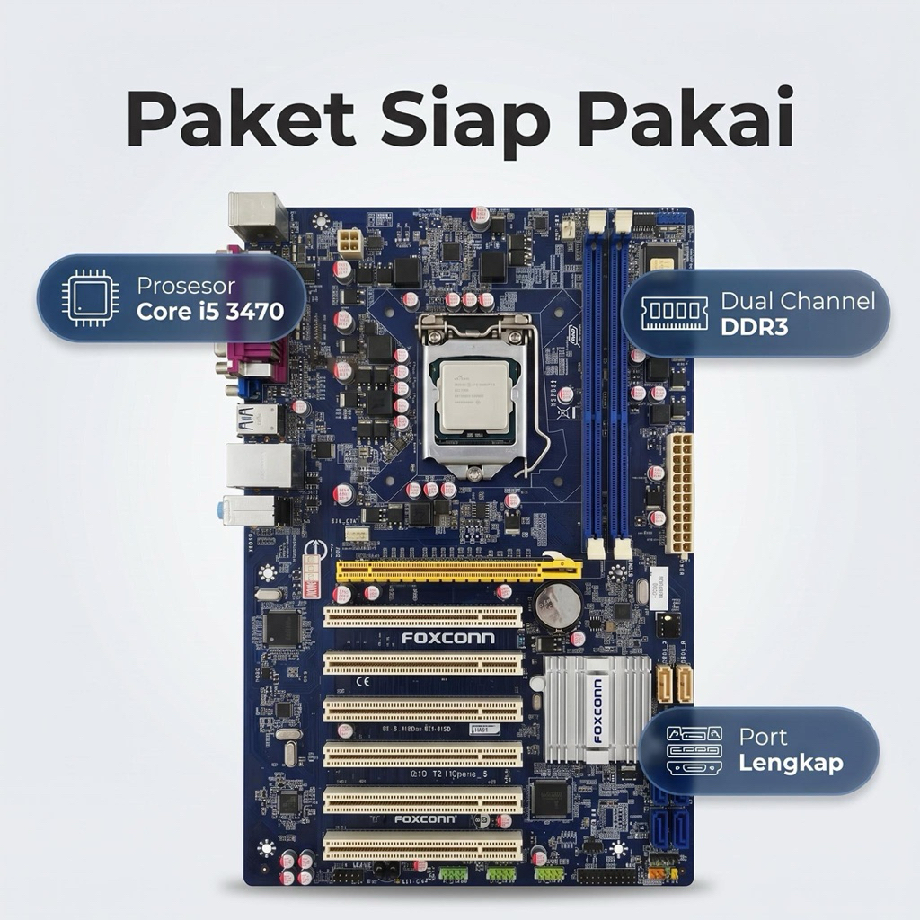 Motherboard Foxconn LGA 1155 ATX + Prosesor Core i5 3470 (Paket Siap Pakai)