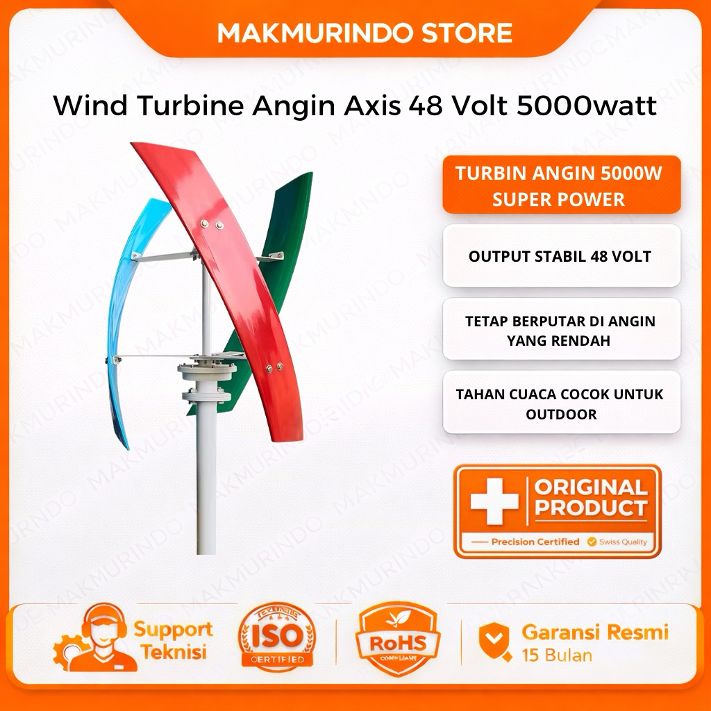 Wind Turbine Generator 5000W 48V Vertical Axis VAWT Premium Turbin Angin Listrik Rumah High Efficien
