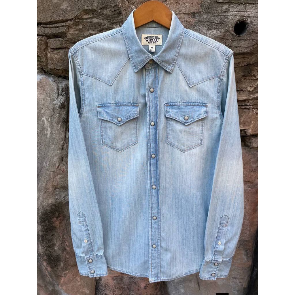 WHO.AU Men's LS Western Washed Denim Shirt size M