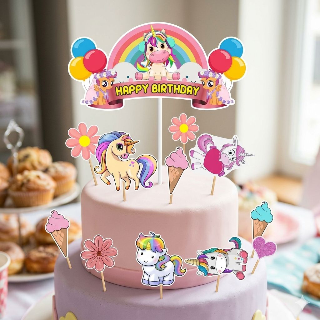 TOPPER CAKE UNICORN - TOPPER CUSTOM NAMA HIASAN KUE ULTAH /TOPPER CAKE SNACK JUMBO FULL A4