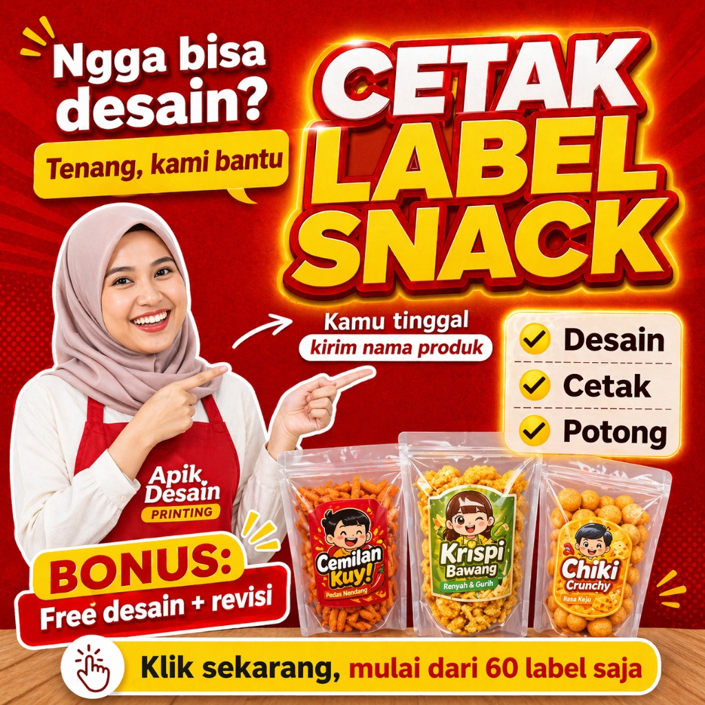 Cetak Label Snack | Label Cemilan | Label Krupuk Bahan HVS 70 Gr