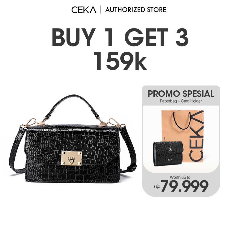 [BUY 1 GET 3] CEKA Authorized Tas Selempang Wanita Terbaru 2025 Dengan 2 Tali Kulit Croco Sophie Eli