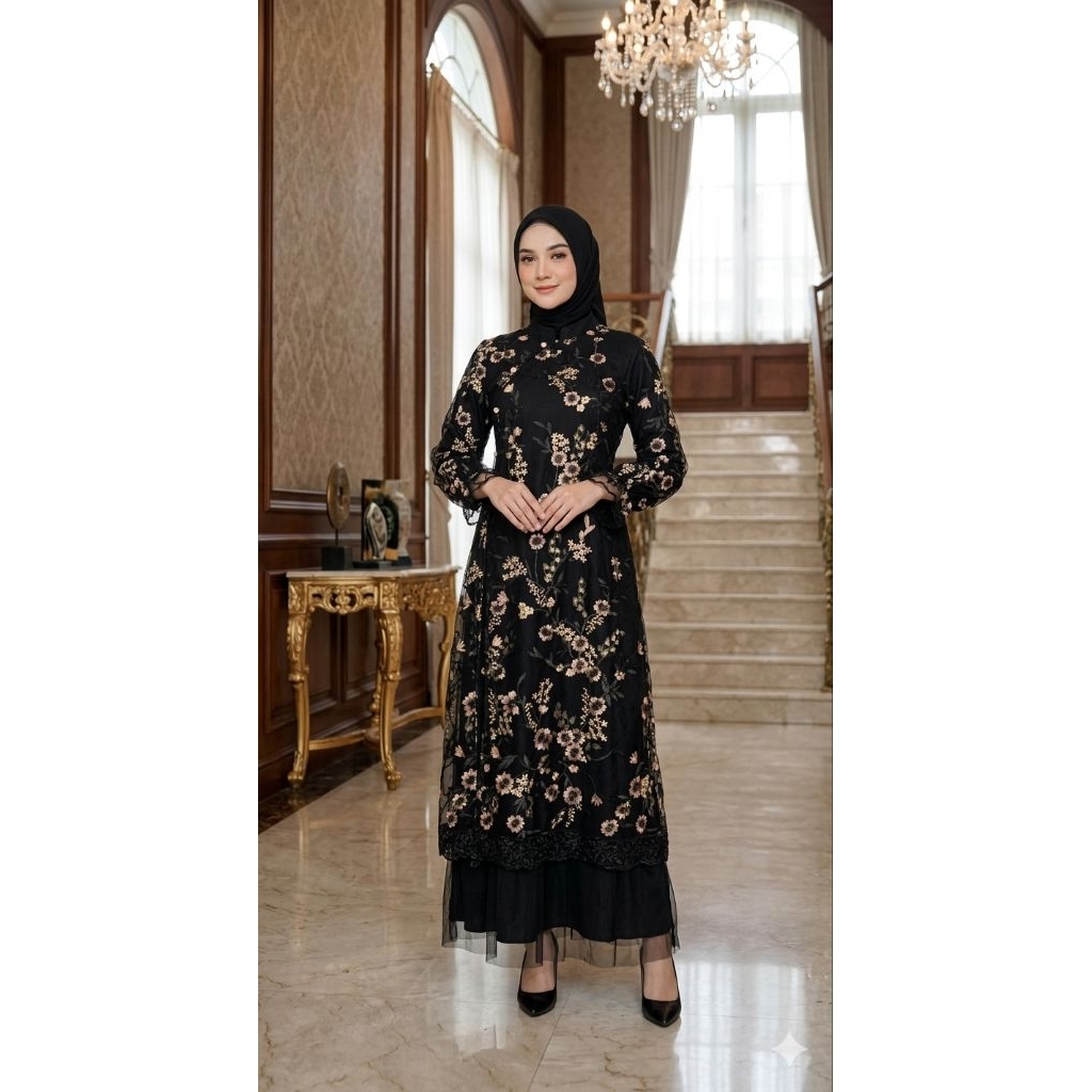 OutfitbyMeta Xavia dress cringkle mix brukat garden tileu premium
