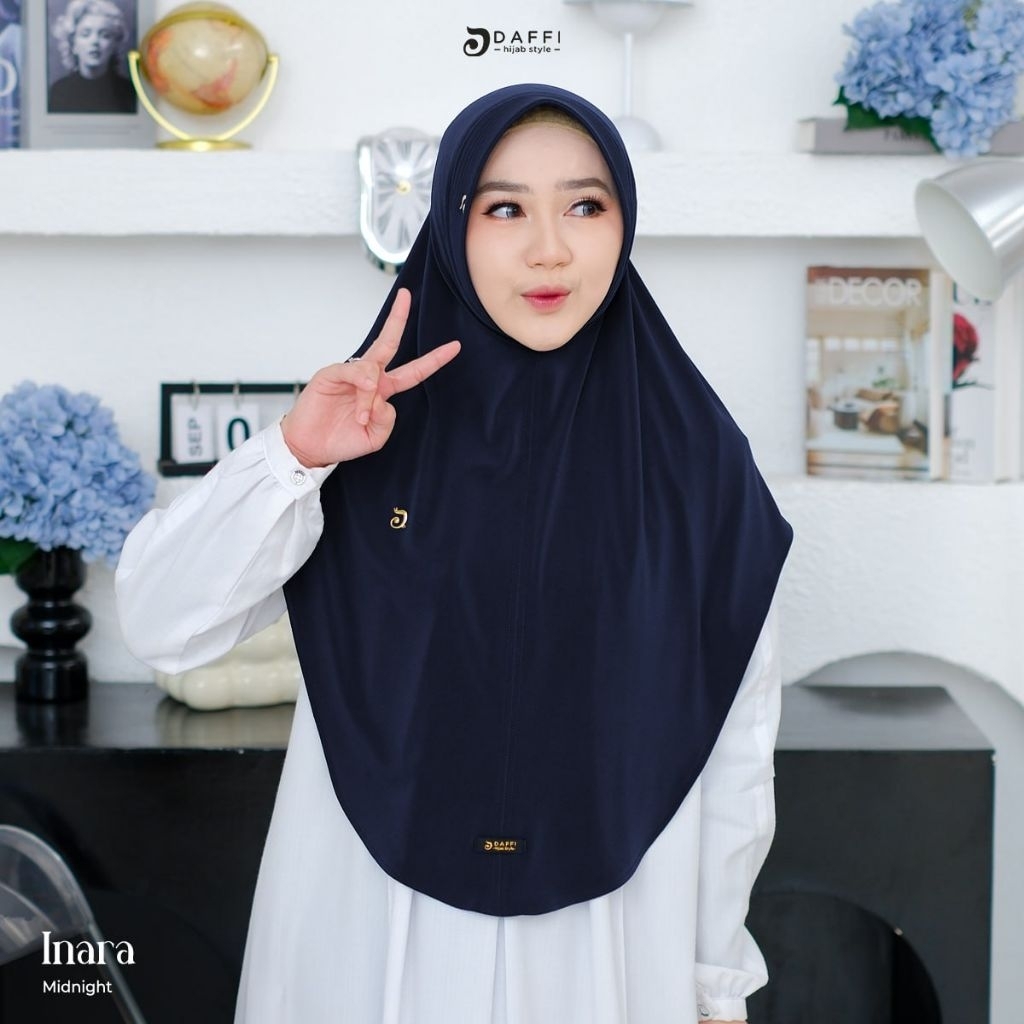 Bergo Inara ORI by Daffi Hijab | Jilbab Instan Ped Antem Aksen Gold Logogram Jersey High Twist Parfu