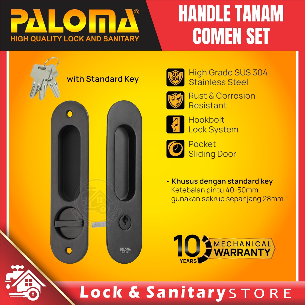 Handle Comen Set PALOMA SDP 3112 Handle Tanam Pocket Door Toilet Kunci Pintu Kamar Mandi Sliding Ges