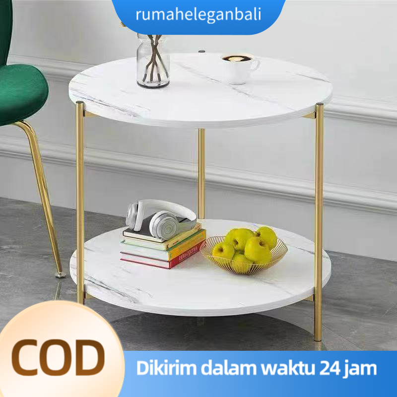 COD Meja Sudut Meja Marmer Putih Meja Cafe Meja Ruang Tamu Minimalis Lapisan Ganda/Tunggal Cocok Unt