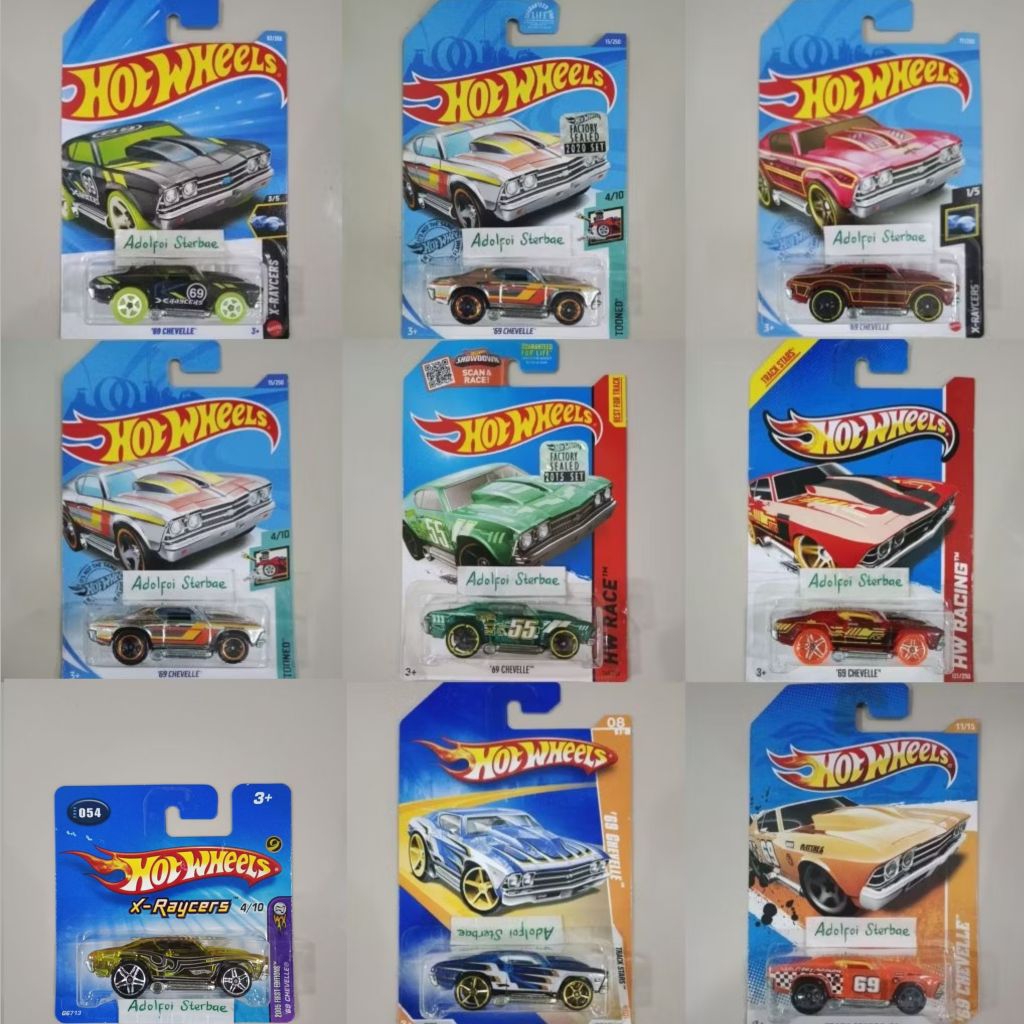 hotwheels hot wheels '69 chevelle factory sealed tooned hw race x-raycers silver track stars 11 hw r