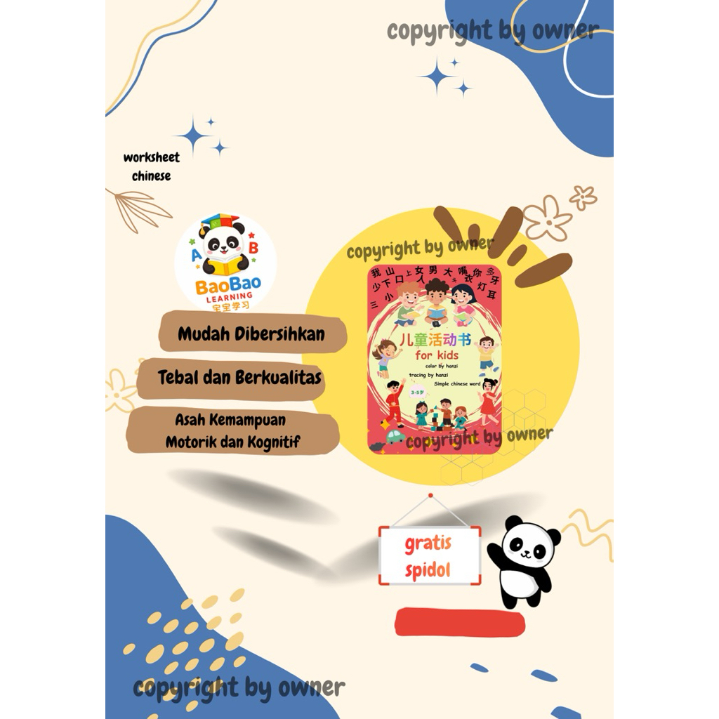 Paket Worksheet Mandarin Anak Usia 3-6 Tahun Tracing, Mewarnai, Belajar Hanzi Printable Siap Print  