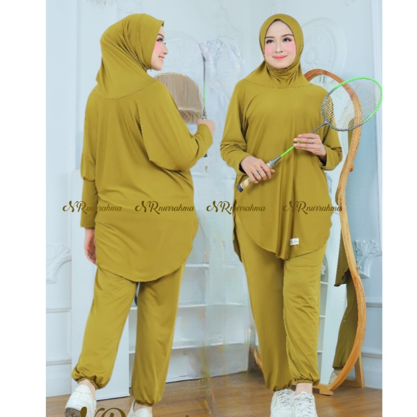 Setelan Olahraga Wanita Muslimah Jumbo Model Hijab Hoodie Outher Sport Training Lengan Panjang