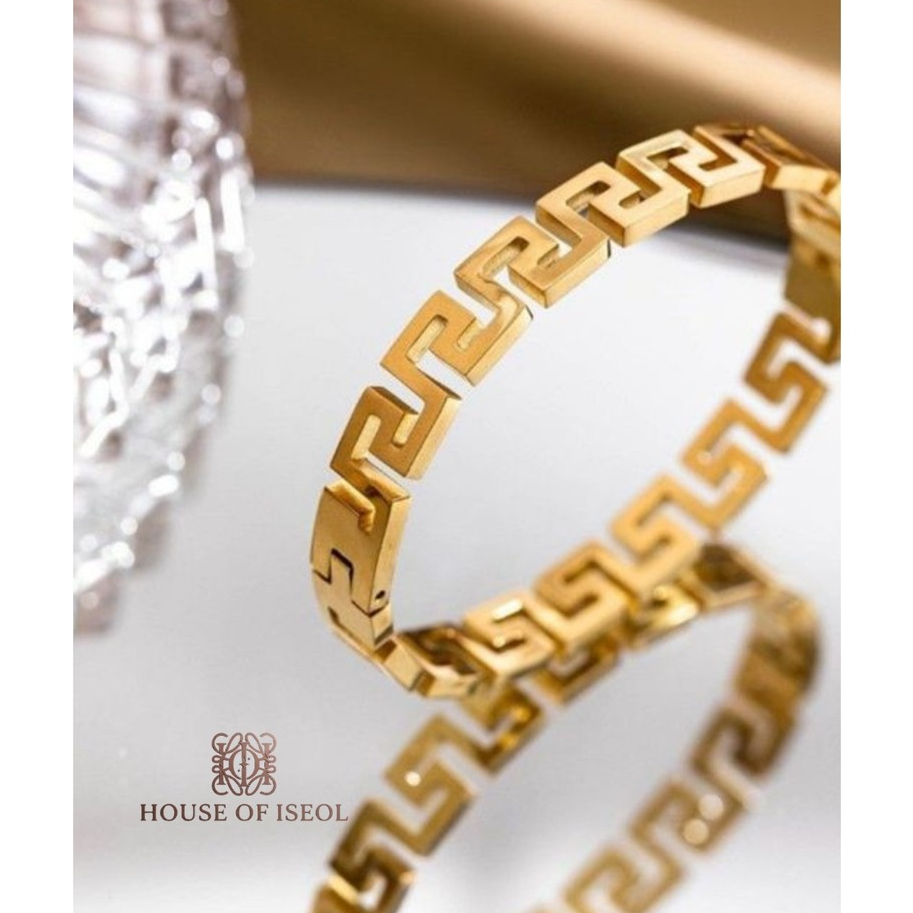House of Iseol - Versace Greca Bangle Gelang Wanita Pria Premium Gold Bracelet Stainless Steel Fashi