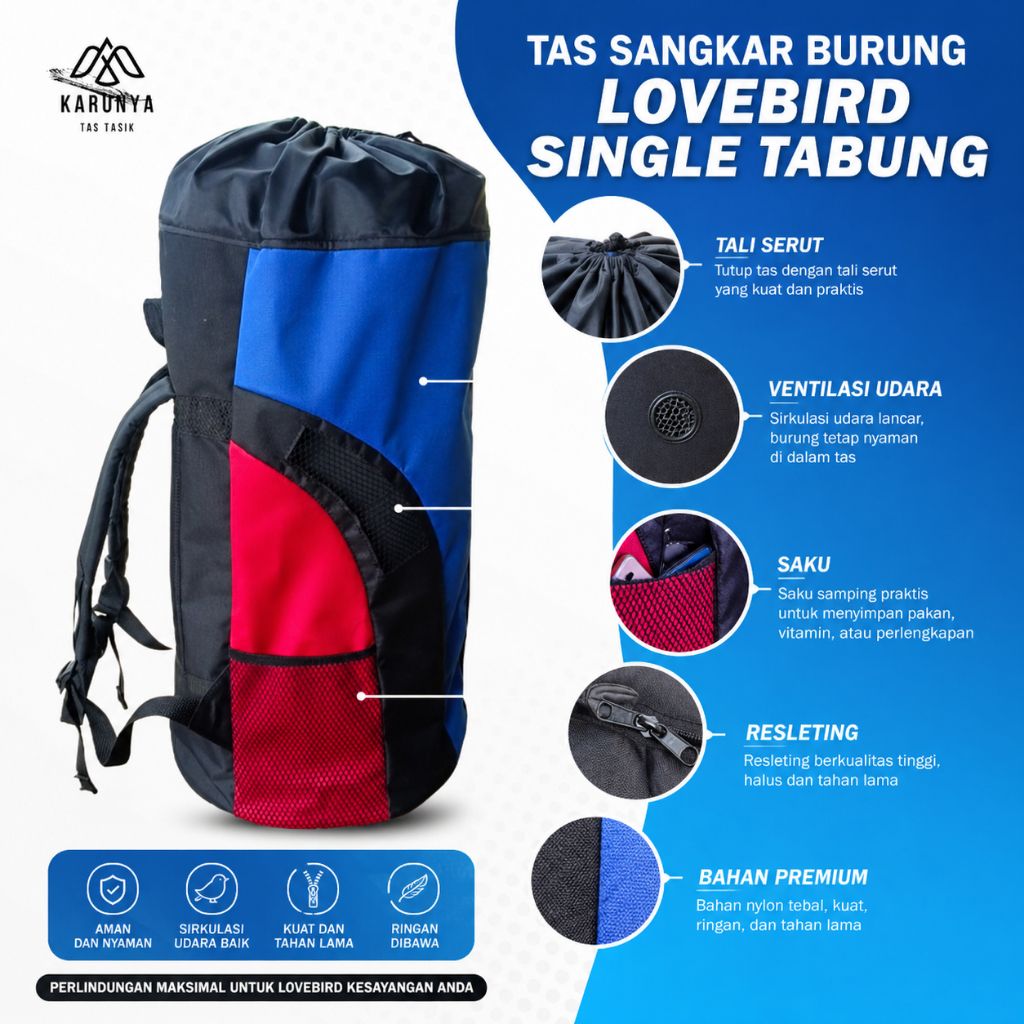 Karunya Tas Tasik - Tas sangkar burung singel tabung lovebird tas sangkar burung lovebird