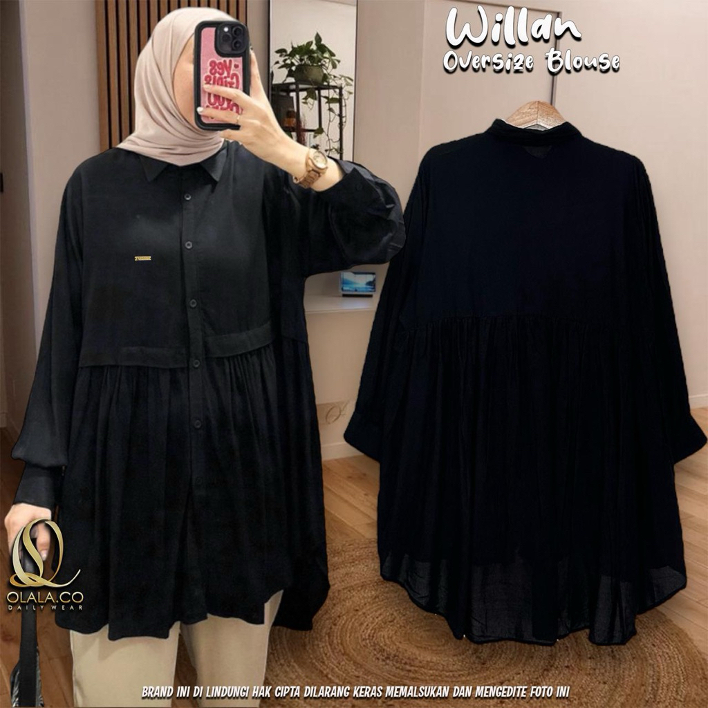 hitam polos Willan kemeja Adem Blouse OVERSIZE LD 120-150 / olala