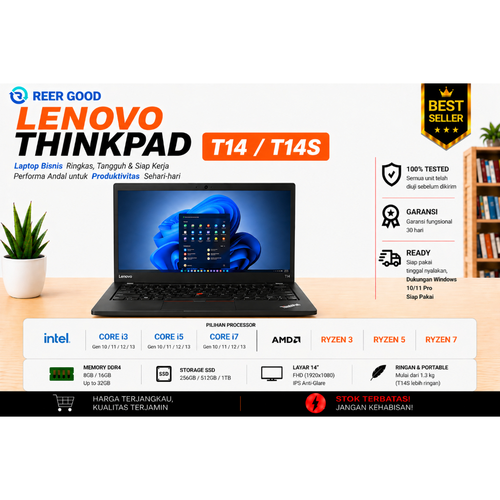 LENOVO THINKPAD T14 / T14S CORE I5 I7 GEN 10 11 12 13 LAPTOP BEKAS MURAH BERKUALITAS BERGARANSI MULU