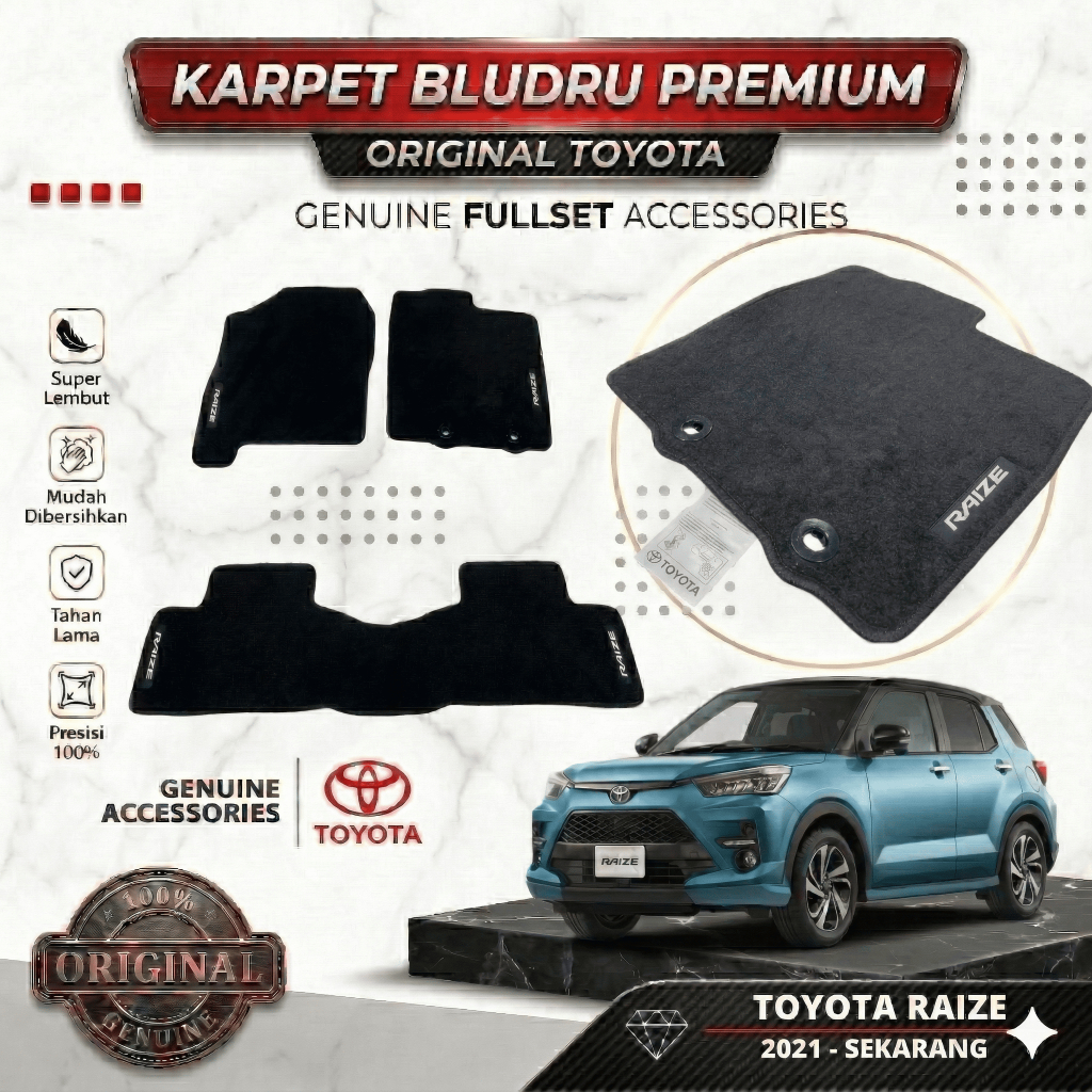 KARPET MOBIL RAIZE 2021-2025 ORIGINAL BLUDRU FULL SET LENGKAP DRIVER PASSENGER AKSESORIS TOYOTA