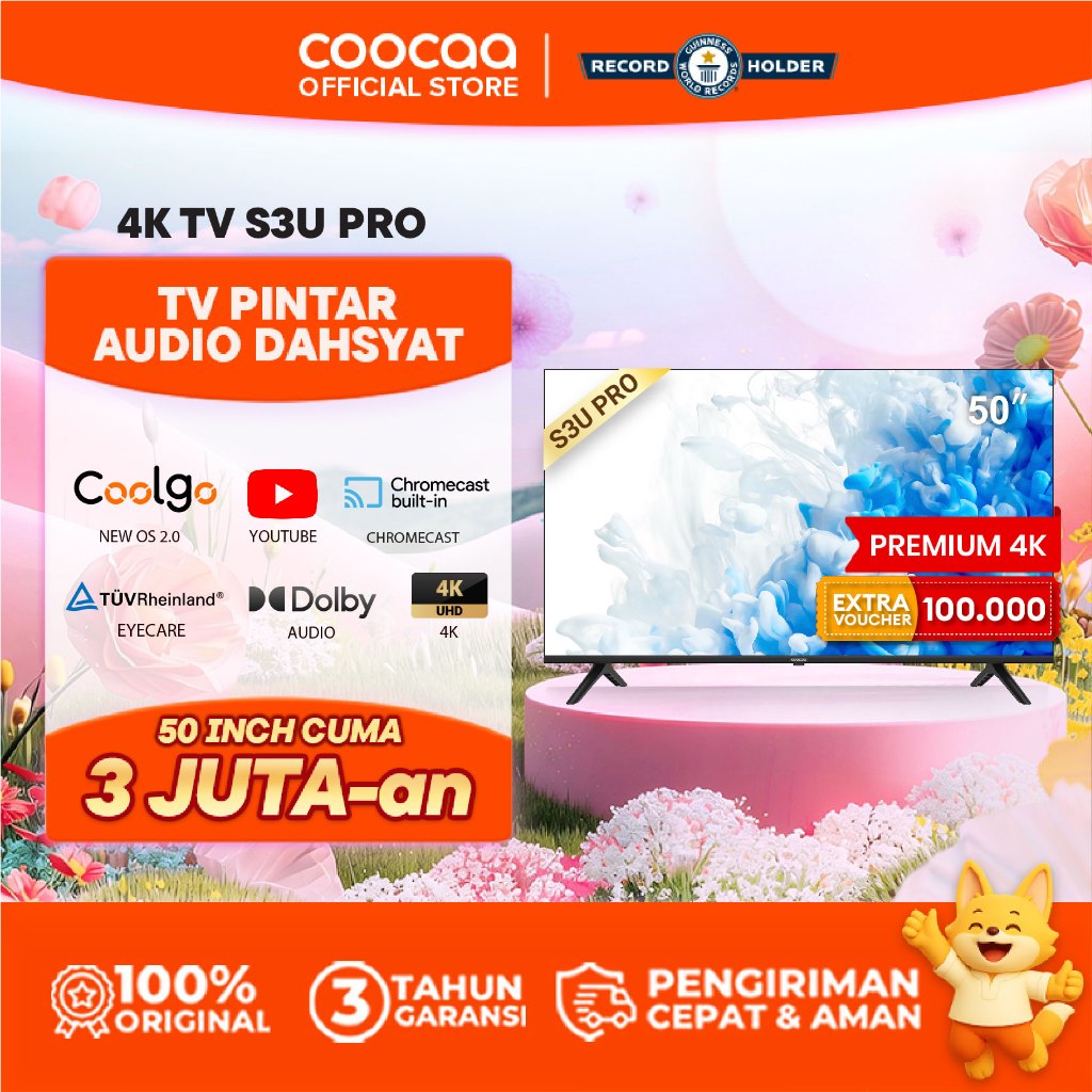 COOCAA 50 inch S3U PRO Smart TV - Digital TV - 4K - UHD - Dolby Audio - Youtube - Mirroring - Boundl