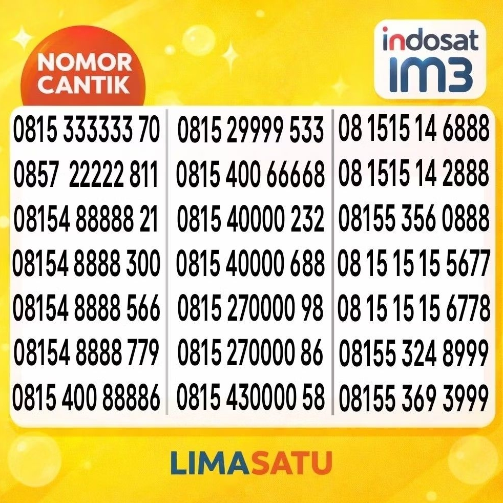 Kartu Perdana Nomor Cantik Indosat 4G 5G - Nomor Cantik IM3 Panca 00000 kwartet 0000 Hexa 111111 333