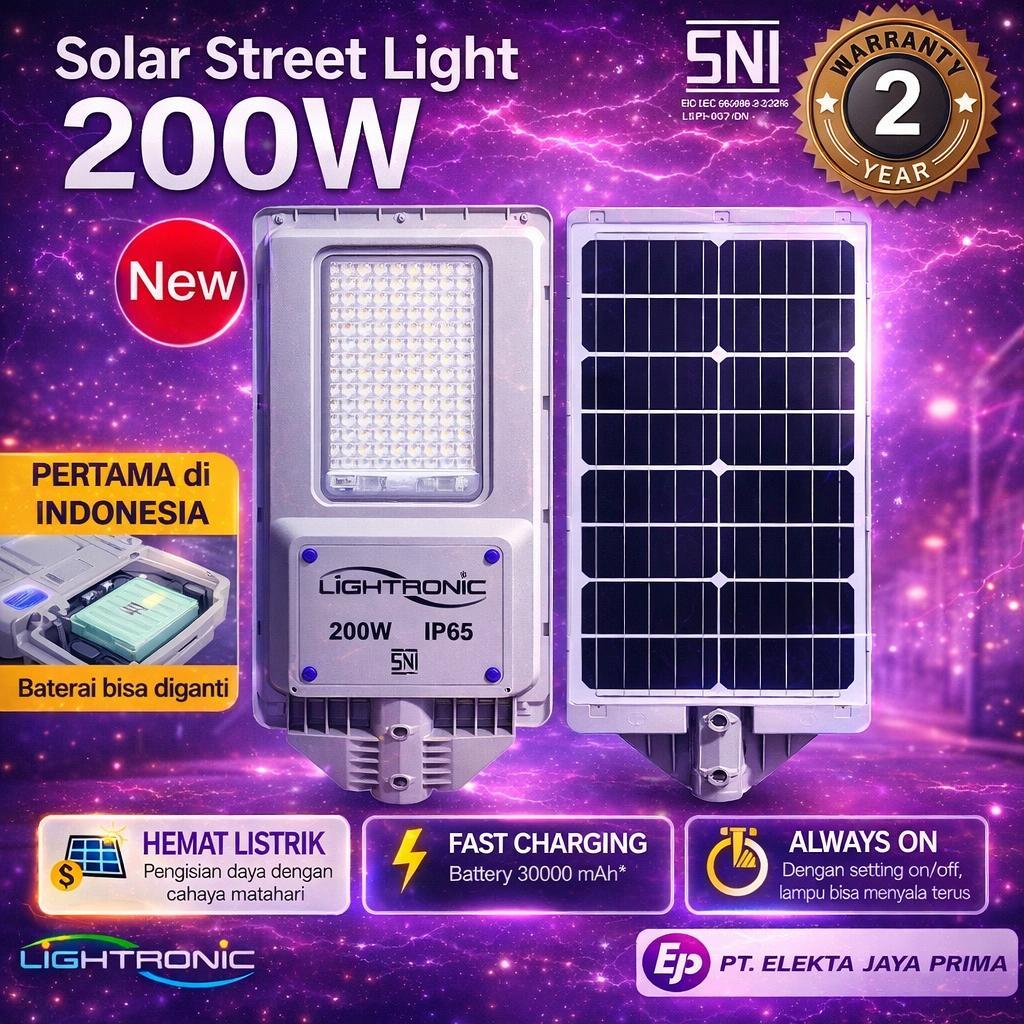LIGHTRONIC Lampu Jalan Tenaga Surya 200W Lampu PJU Solar LED Lampu Solar Cell Outdoor Jalan Terang H