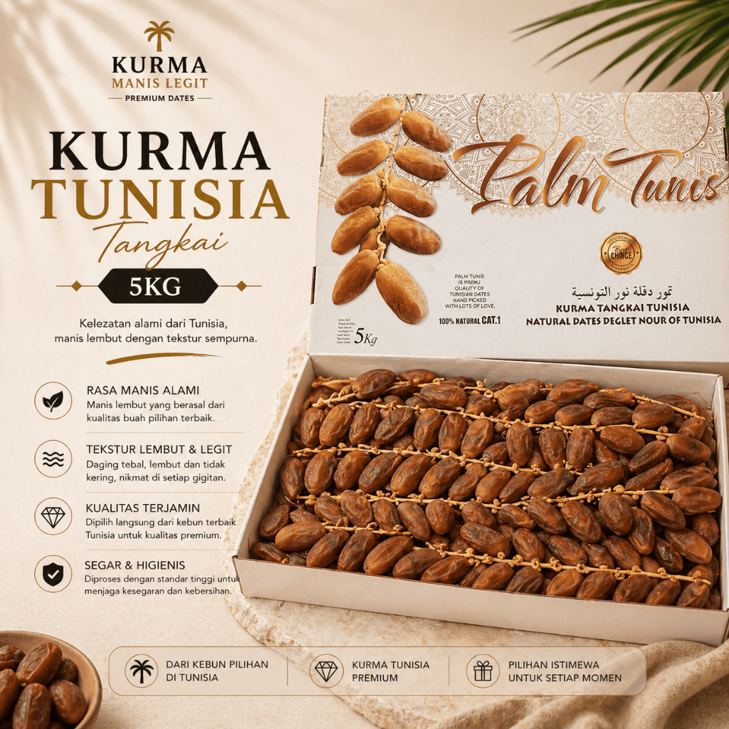 Kurma Tunisia Tangkai 5KG Premium Kurma Bertangkai Tekstur Empuk