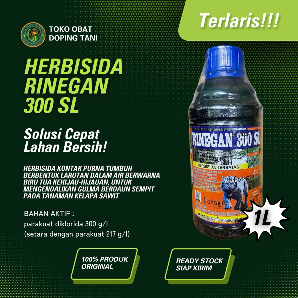 Herbisida RINEGAN 300sl 1liter Bahan Aktif Paraquat Dichloride 300 g/l Solusi Cepat Lahan Bersih
