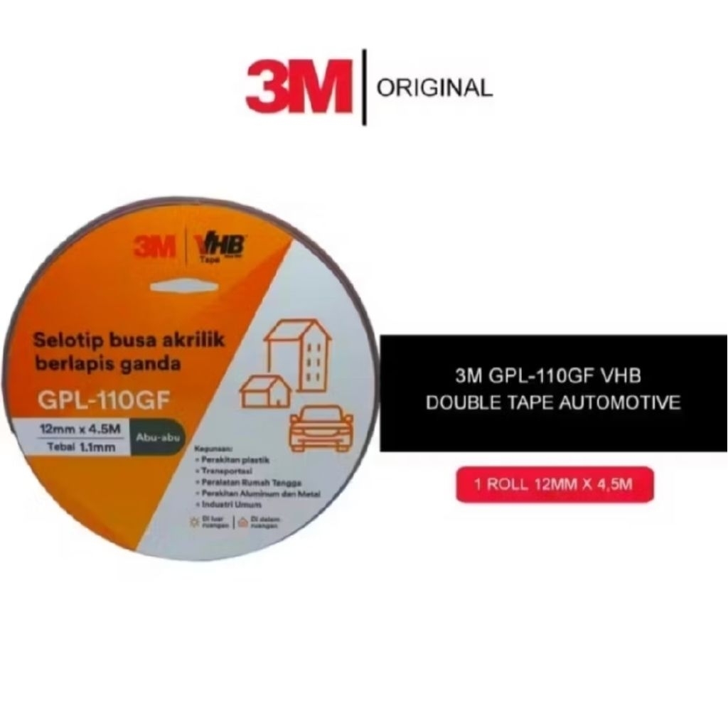 Double Tape VHB Automotive & Building Perekat 10mm x 4,5m Permanent Double Tape Merk 3M VHB LEBIH KU
