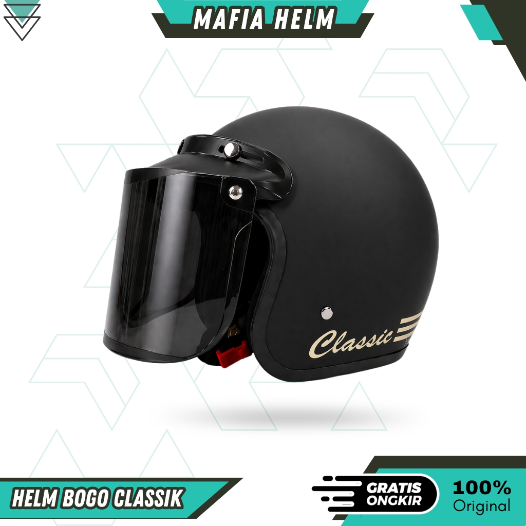 Helm Bogo Dewasa Classic Retro SNI Ori Full Leher Wanita Pria