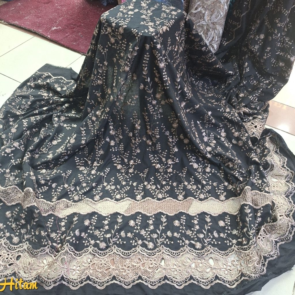 (COD) Bahan Kain Katun Bordir Motif / Kain Cotton Katun Bordir Prada Pinggiran Terbaru