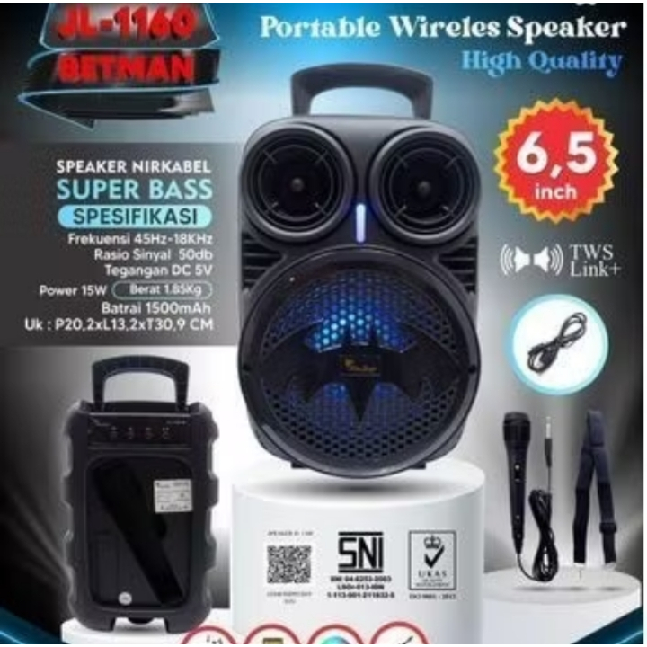 SPEAKER WIRELESS BLUETOOTH JINLONG JL-1160 6,5in BATMAN USB SPEAKER SPEAKER JL 1160 BATMAN