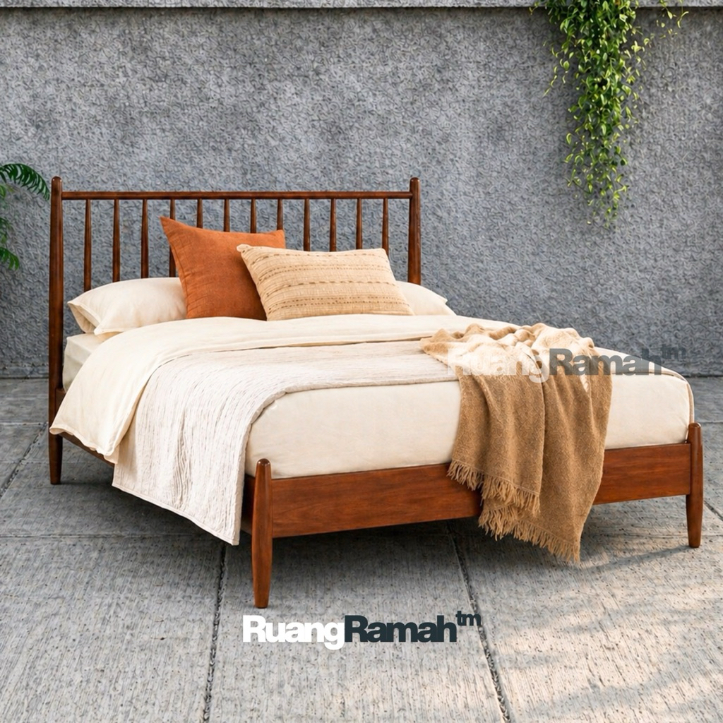 Dipan Kayu Estetik Kekinian | Ranjang Minimalis Jati Solid Premium | Tempat Tidur Modern Natural Ele