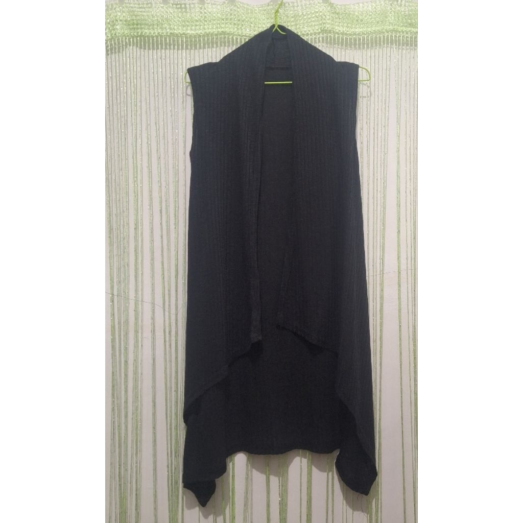 outer panjang wanita hitam polos rajut