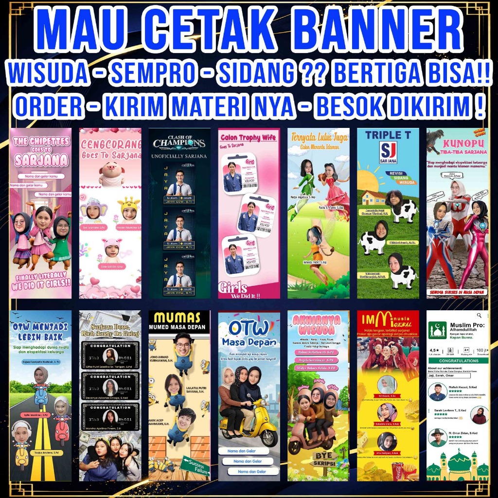 Banner Wisuda Sahabat 3 Orang Custom | Foto Bareng | Free Desain