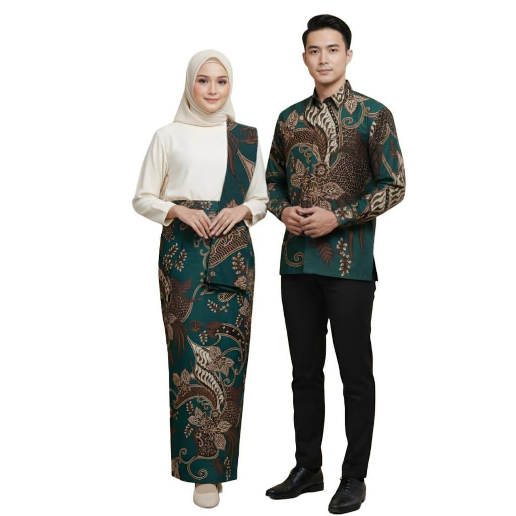 Couple Set Kemeja Batik dan Rok Span Bharata Hijau Emerald Green by Nuansa Batiku