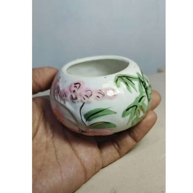 guci mini motif bunga keramik vintage antik lawas