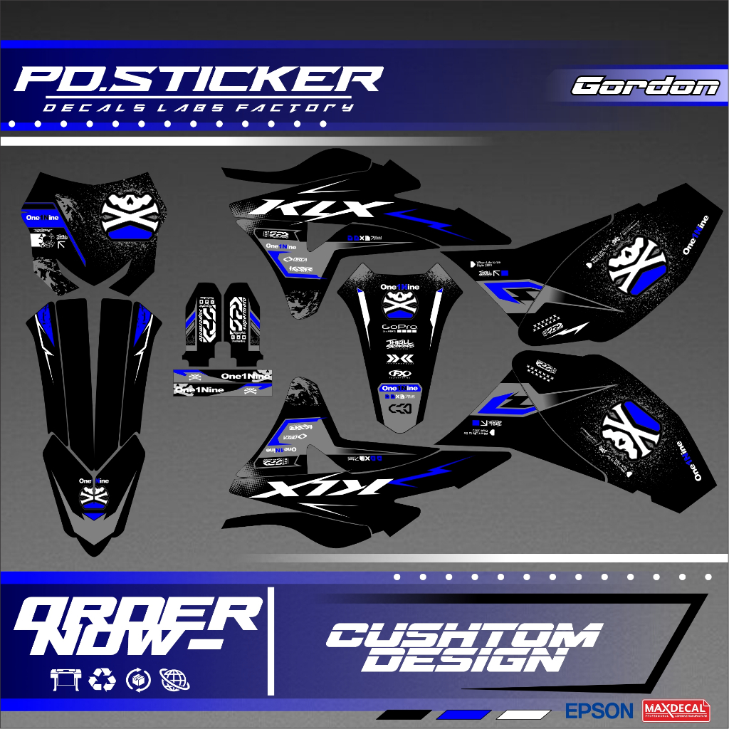 Stiker KLX Full Set "Gordon" Skull Racing Custom | Decal Motor Supermoto/Trail Kawasaki Full Body