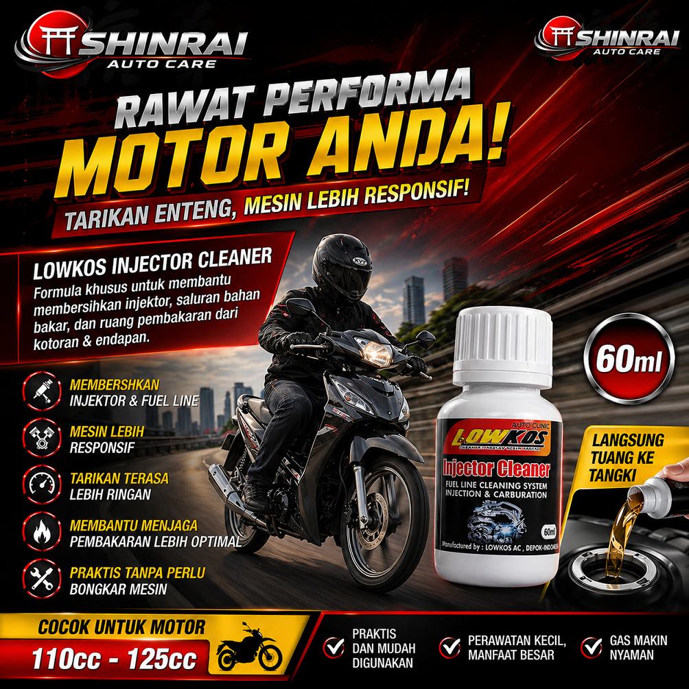 LOWKOS Injector Cleaner 60ml Pembersih Injektor Motor Tuang ke Tangki – Mesin Lebih Responsif, Anti 
