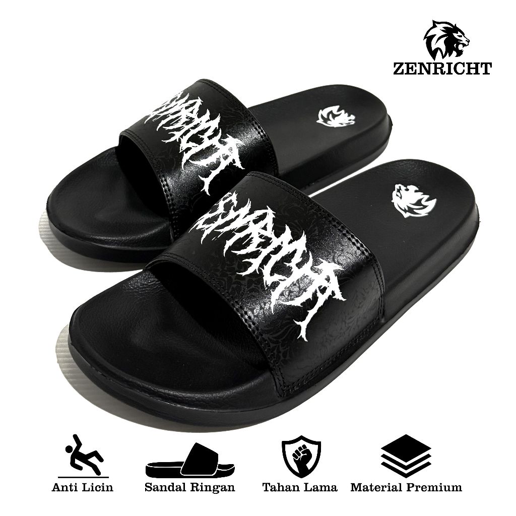 Zenricht - Sandal Slop Pria Sandal Pria Casual Sandal Slide Hitam Putih