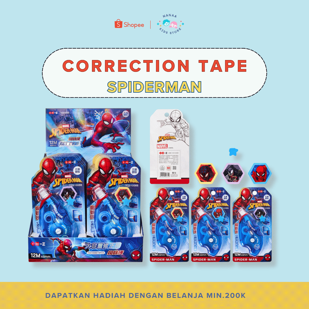 Nanaa Kids Correction Tape Tipeks Kertas Karakter Sp*derman Berlisensi ATK-SPD-CT01