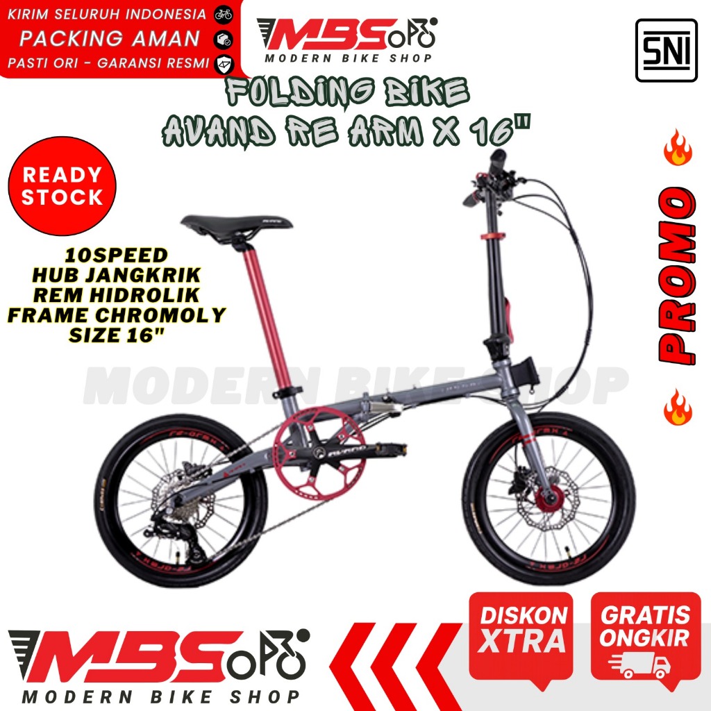 Sepeda Lipat Avand Re Arm X 16 Inch 10 Speed Rem Hidrolik Frame Chromoly - Folding Bike Dewasa Remaj