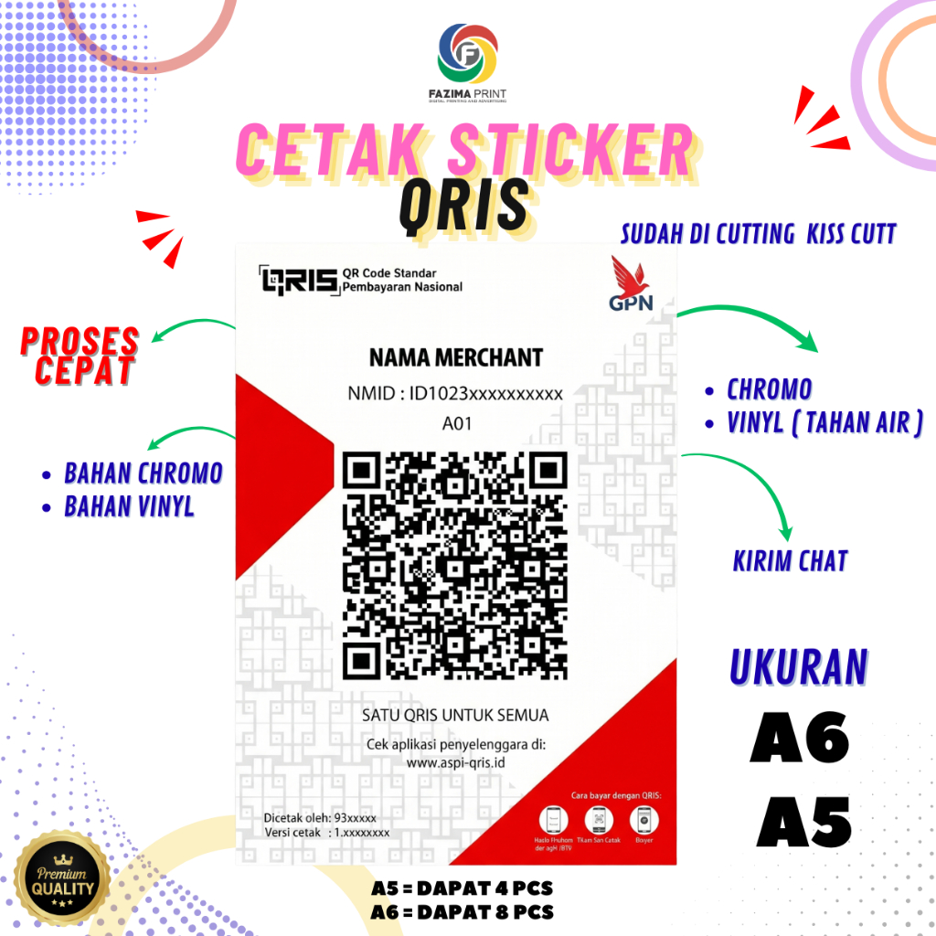 CETAK STICKER QRIS A5 / A6 /  WARNA TAJAM