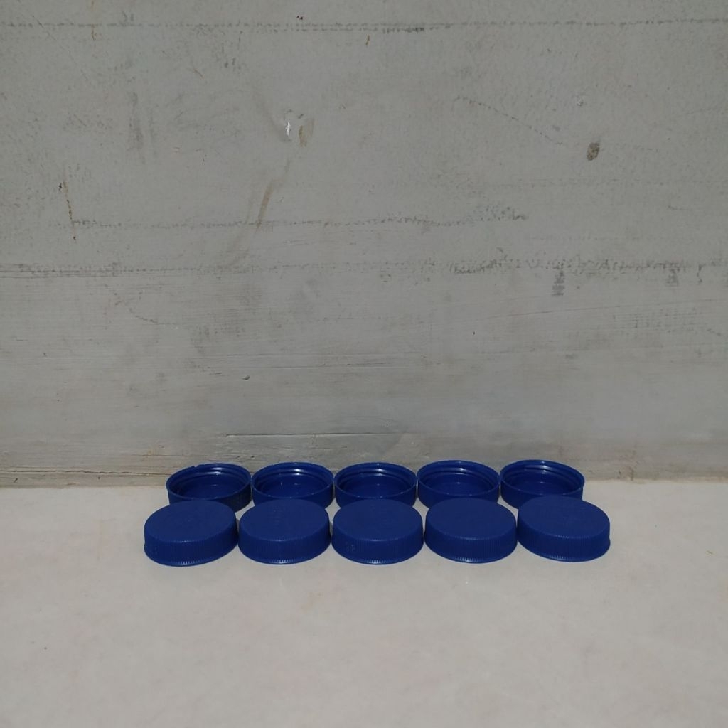 10pcs Tutup Botol Plastik Aqua Short Neck Warna Biru Tua Bekas Bersih