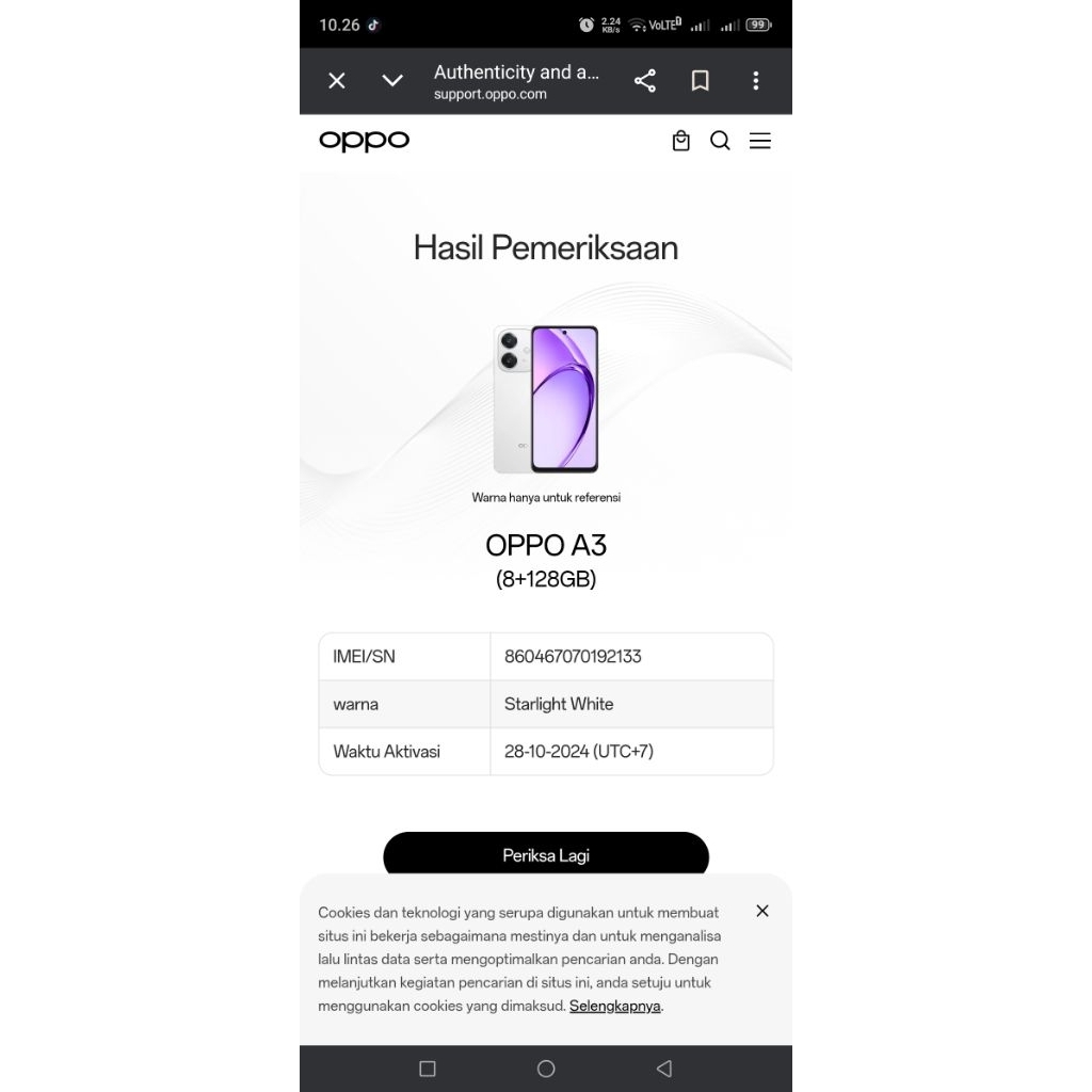 Oppo A3 8/128gb Resmi Original Hp Second Fullset