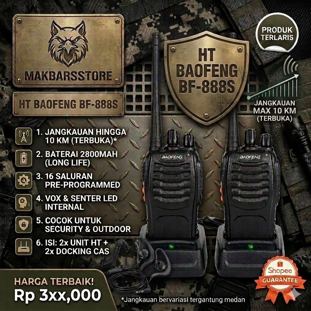 [SEPASANG] HT Baofeng BF-888S 2800mAh Jarak 10KM Original + Free Headset - makbarsstore