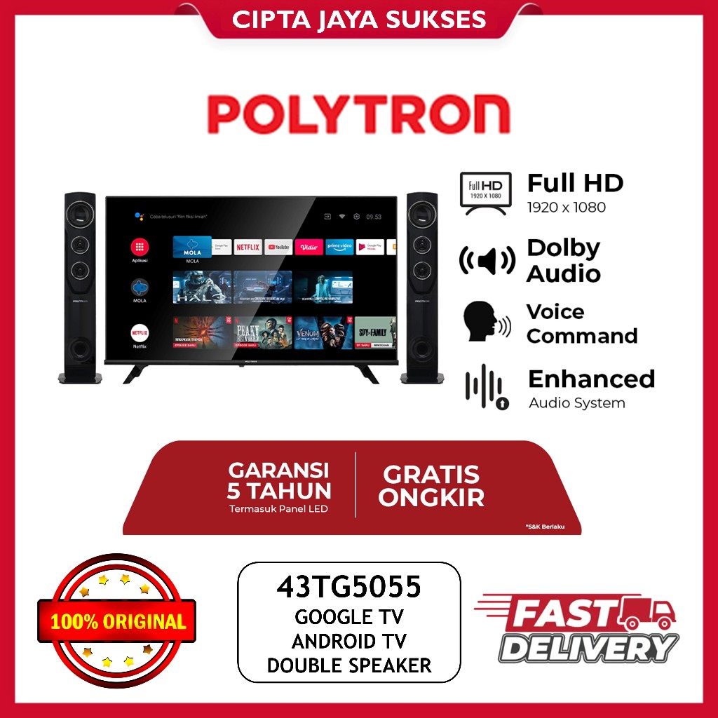 TV POLYTRON 43 INCH TOWER SPEAKER GOOGLE ANDROID TV - 43TG5055