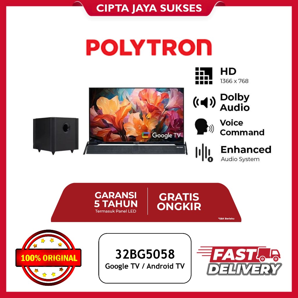 TV POLYTRON 32 INCH SOUNDBAR GOOGLE ANDROID TV - 32BG5058