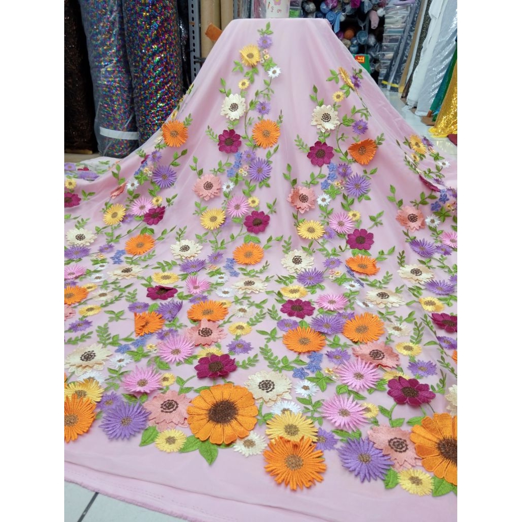 BAHAN/KAIN TILE BUNGA BORDIR 3D TIMBUL BUNGA BORDIR TILE FLOWERS BUNGA BORDIR TIMBUL