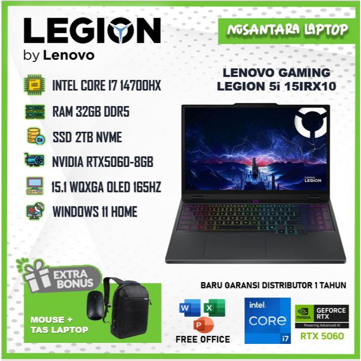 Laptop Gaming Lenovo Legion 5I 15 Intel I7 14700HX Ram 64GB 2TB SSD RTX5060 8GB 2K Oled 165Hz Win 11