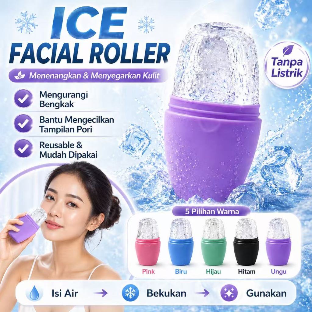 Ice Facial Roller Silicone Alat Pijat Wajah Dingin Reusable Tanpa Listrik