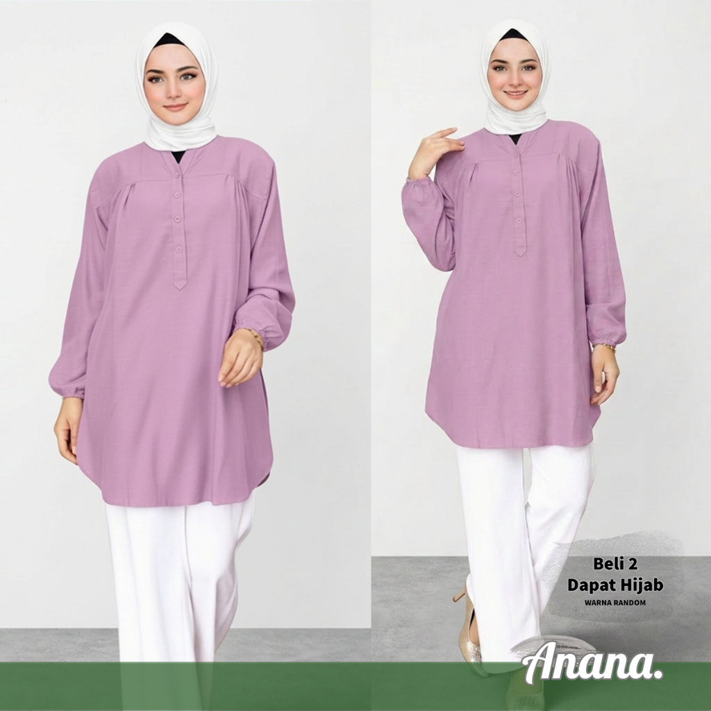 Baju Kemeja Blouse Wanita Jumbo Size Polos untuk Busana Muslim Lilac
