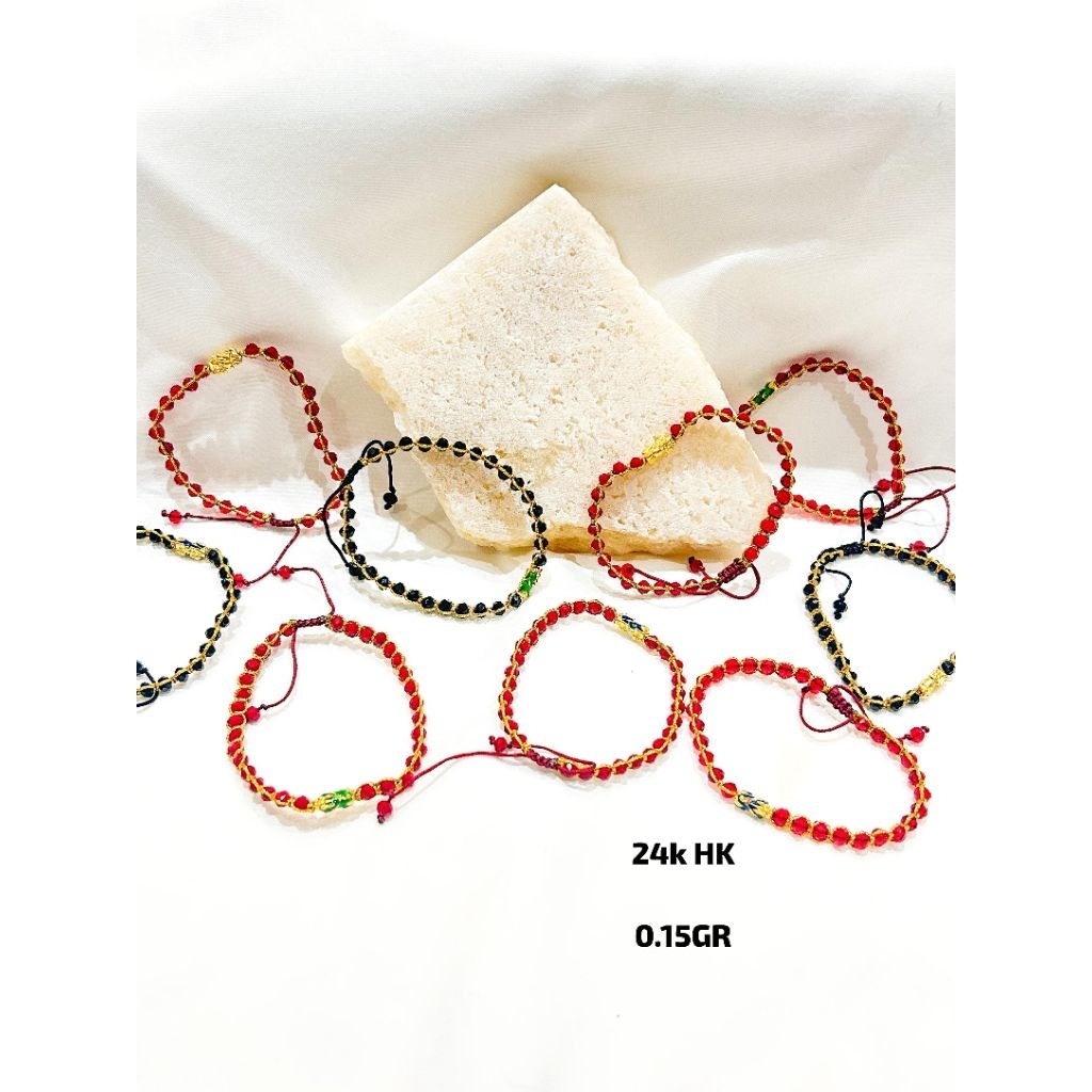 Gelang tali crystal emas 999.9 naga gold pixiu hongkong