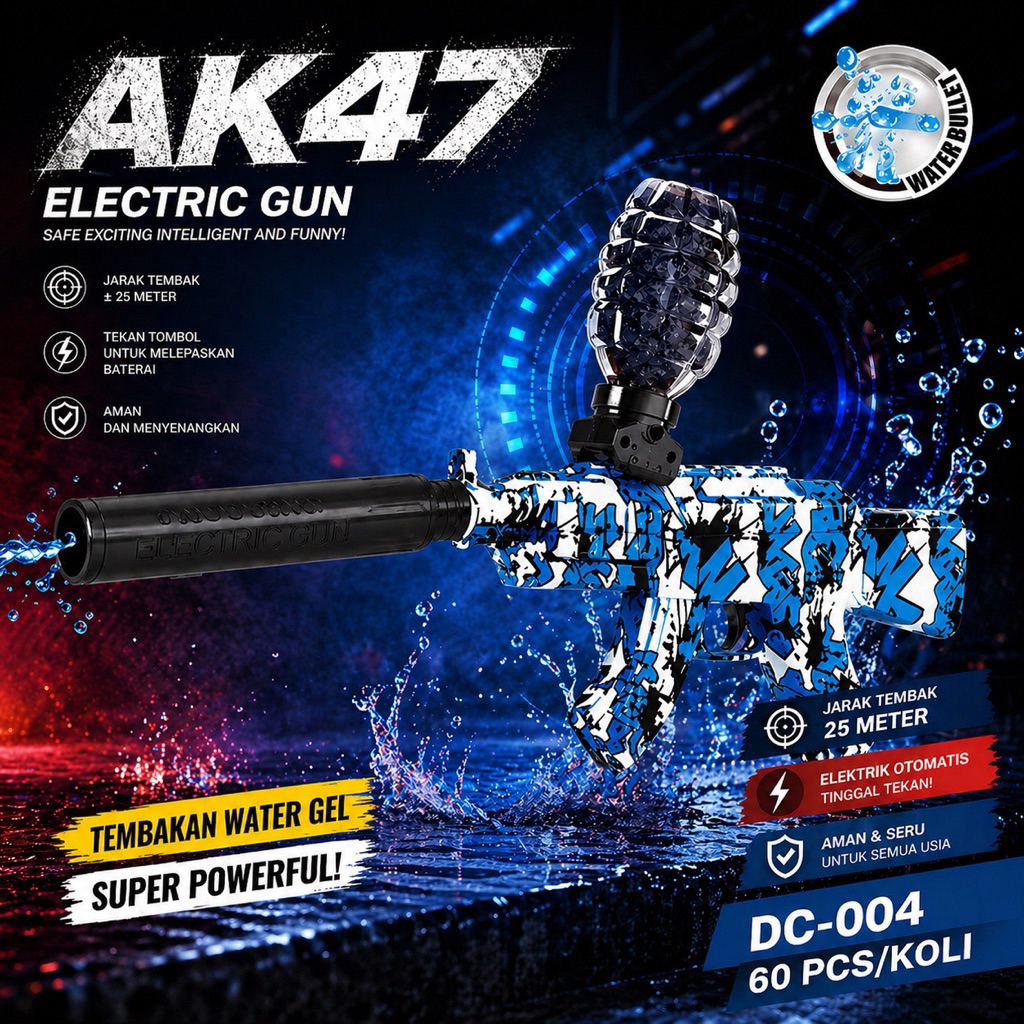 Mainan Anak AK47 Gel Blaster Elektrik / Tembakan Super Jauh 25M / Tembakan Water Gel